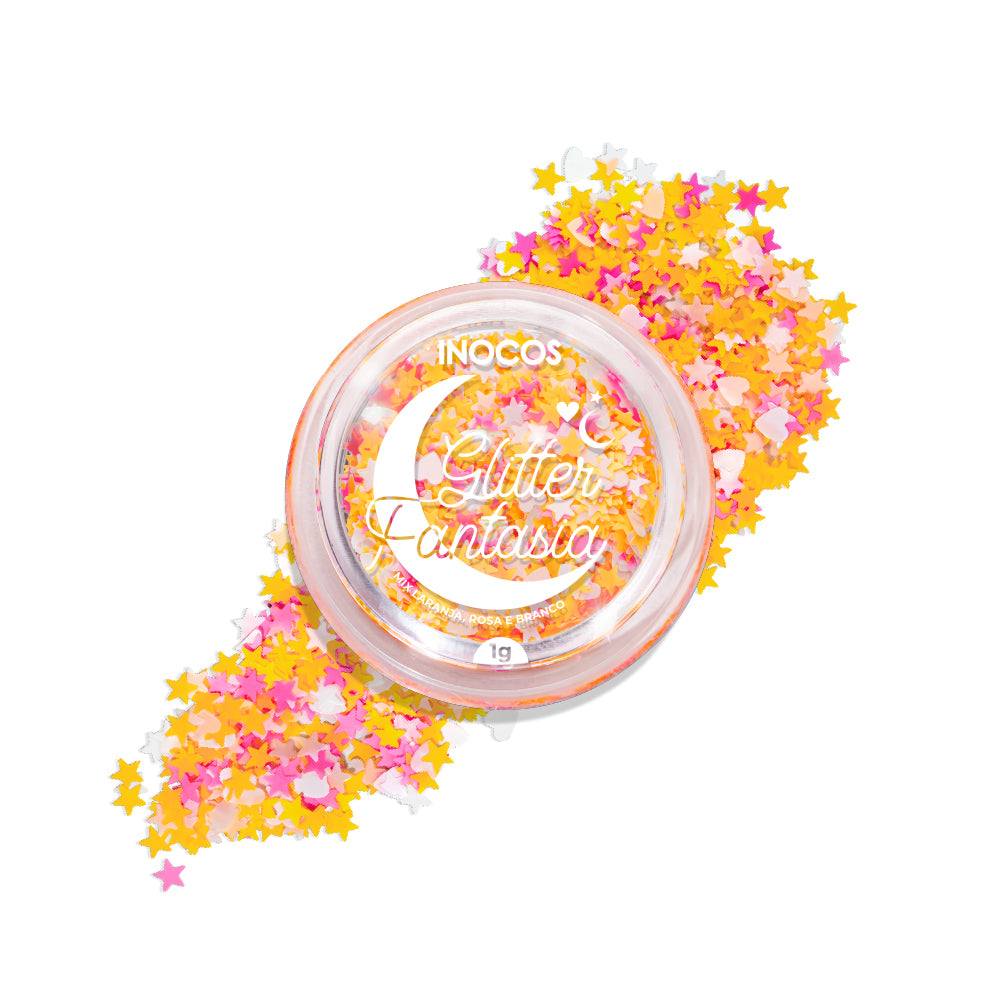 GLITTER FANTASIA INOCOS MIX LARANJA ROSA E BRANCO, 1G