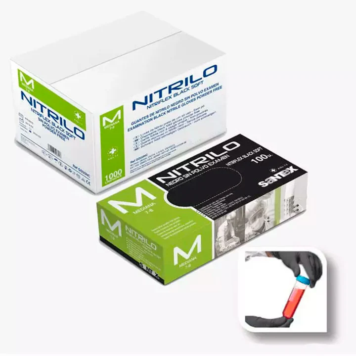 Luvas Nitrilo Descartáveis Pretas 3.5 g - 100 Luvas - Tamanho L