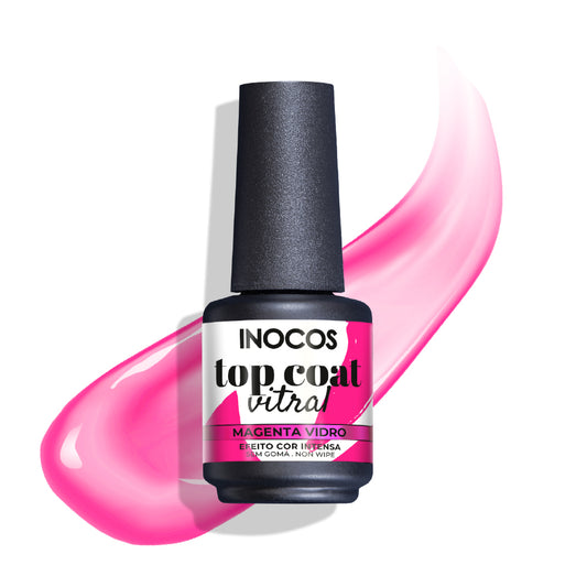 VERNIZ GEL INOCOS TOP COAT VITRAL MAGENTA VIDRO, 15ML