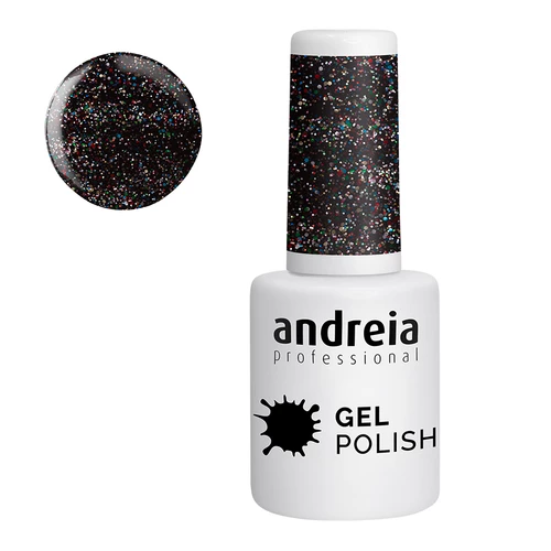 Andreia Verniz Gel 244 Preto Com Glitter Multicolor