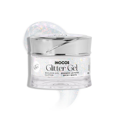 GEL CONSTRUÇÃO INOCOS GLITTER GEL BRANCO LEIT., 30G