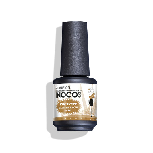 VERNIZ GEL INOCOS TOP COAT GLITTER OURO, 15ML