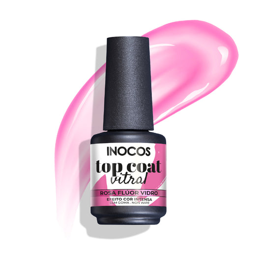 VERNIZ GEL INOCOS TOP COAT VITRAL ROSA FLÚOR VIDRO, 15ML