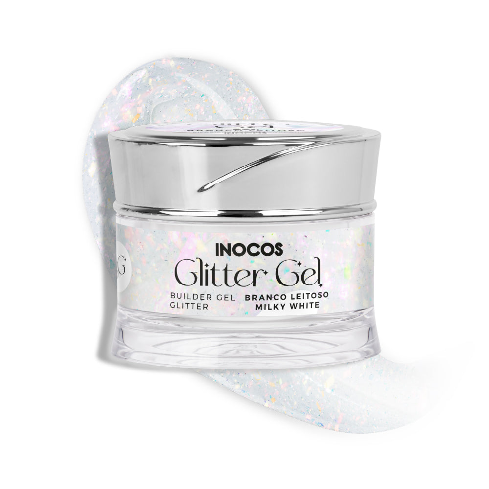 GEL CONSTRUÇÃO INOCOS GLITTER GEL BRANCO LEIT., 50G