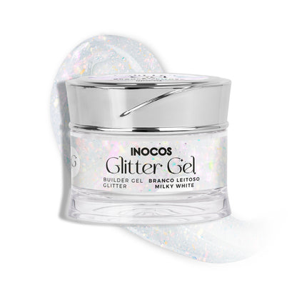 GEL CONSTRUÇÃO INOCOS GLITTER GEL BRANCO LEIT., 50G