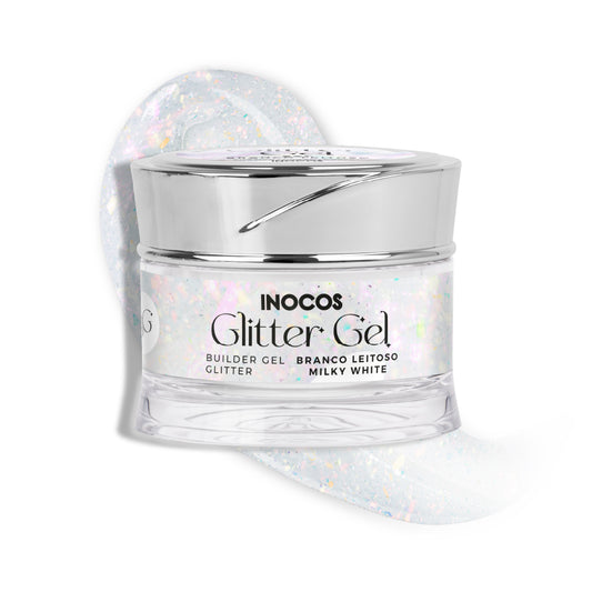 GEL CONSTRUÇÃO INOCOS GLITTER GEL BRANCO LEIT., 50G