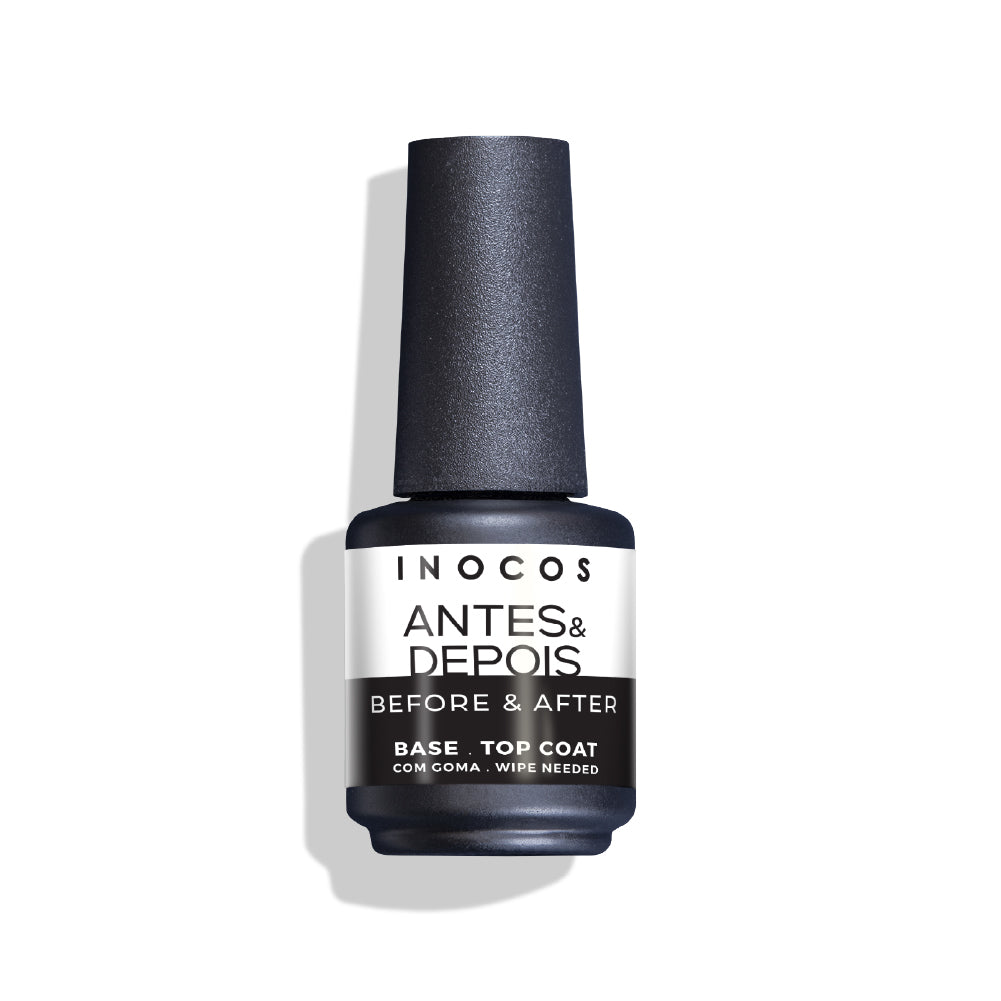 VERNIZ GEL INOCOS BASE E TOP ANTES E DEPOIS, 15ML