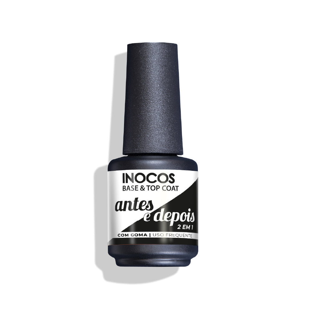 VERNIZ GEL INOCOS BASE E TOP ANTES E DEPOIS, 15ML