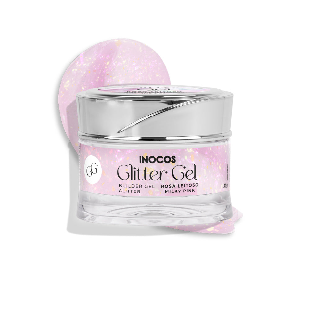 GEL CONSTRUÇÃO INOCOS GLITTER GEL ROSA LEIT., 30G